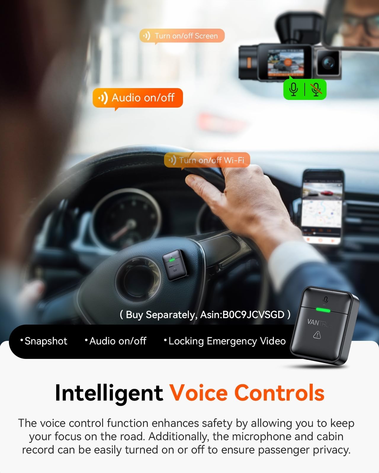 2.7K Dual Dash Cam with 5G WiFi, HDR Night Vision, GPS, G-Sensor, 24/7 Parking M