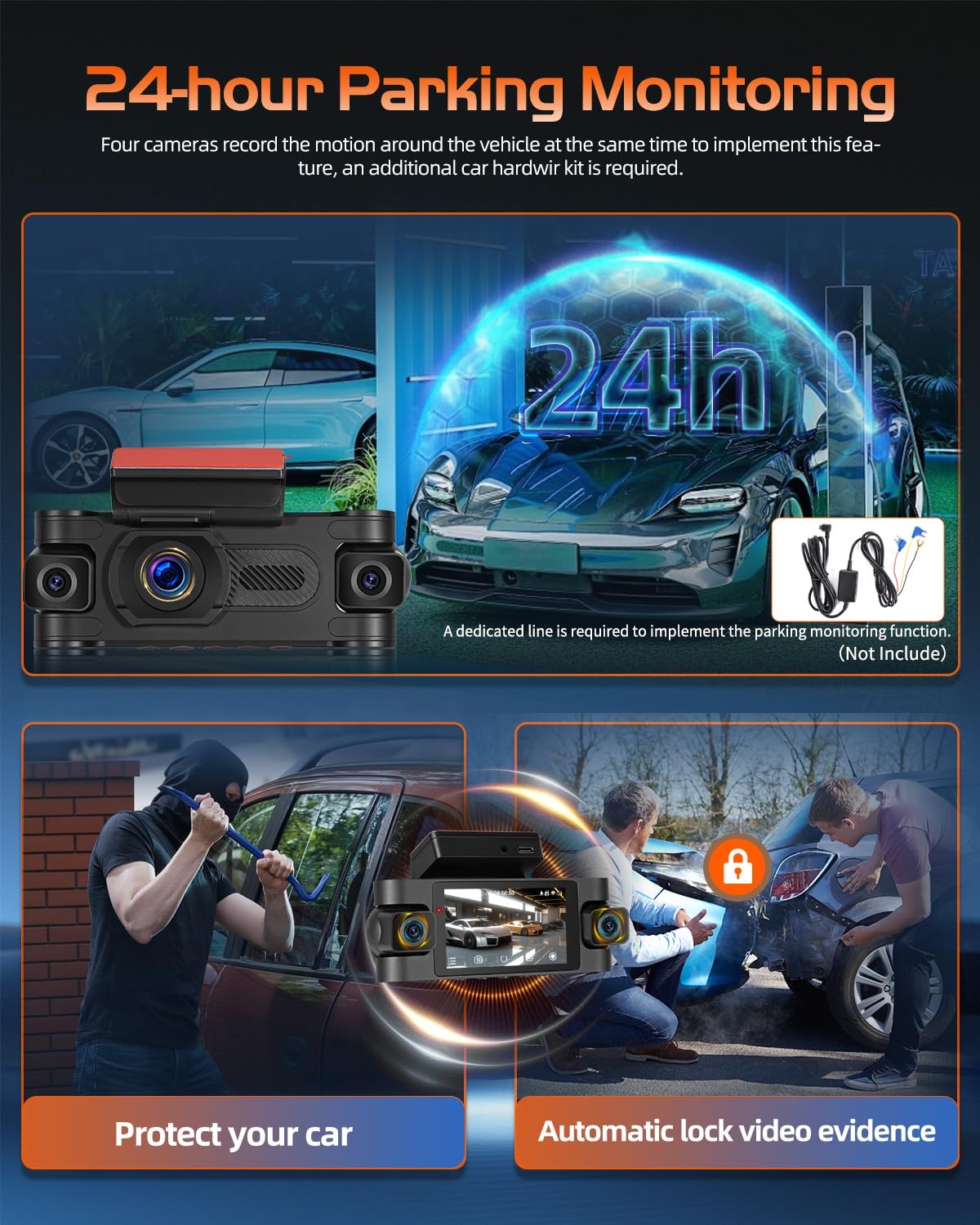 5GHz WiFi 4 Channel Dash Cam, 2K Front+1080P*3 Rear Inside Left Right, 360°Vi…