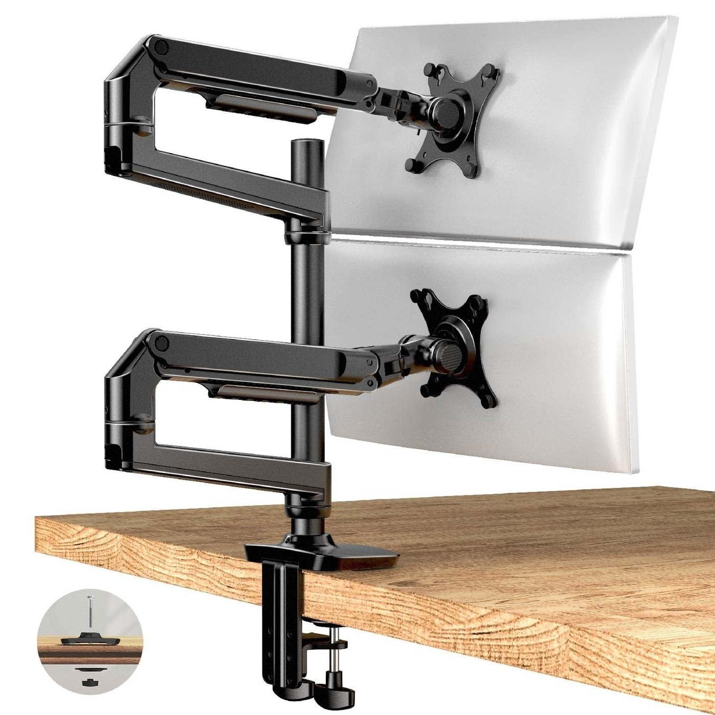 Dual Monitor Desk Mount Gas Spring Arms – Clamp/Grommet VESA
