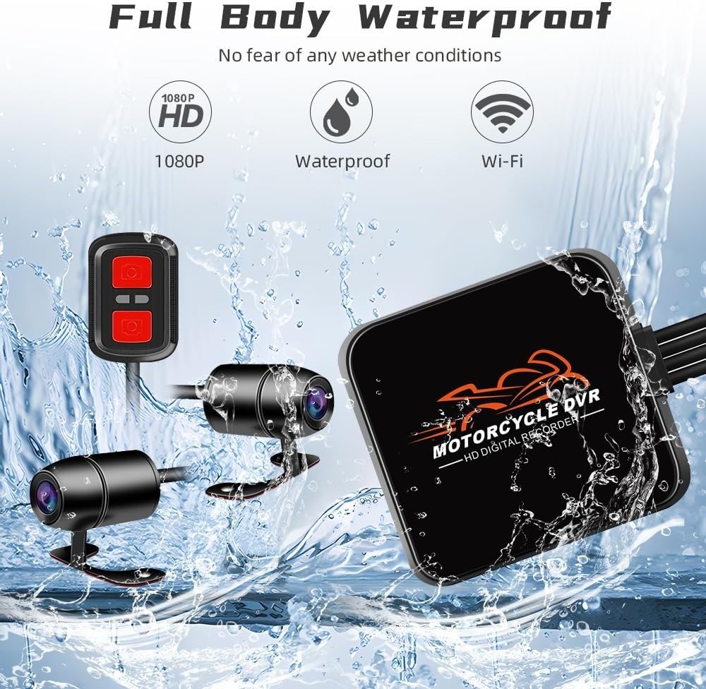 WiFi Motorcycle Dash Cam with Front & Rear 1080P Cameras – G-Sensor & Waterproof