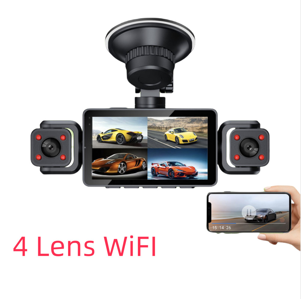 4 Channel WiFi Dash Cam 1080P HD Driving Recorder G-Sensor 3in DVR Rear Camera