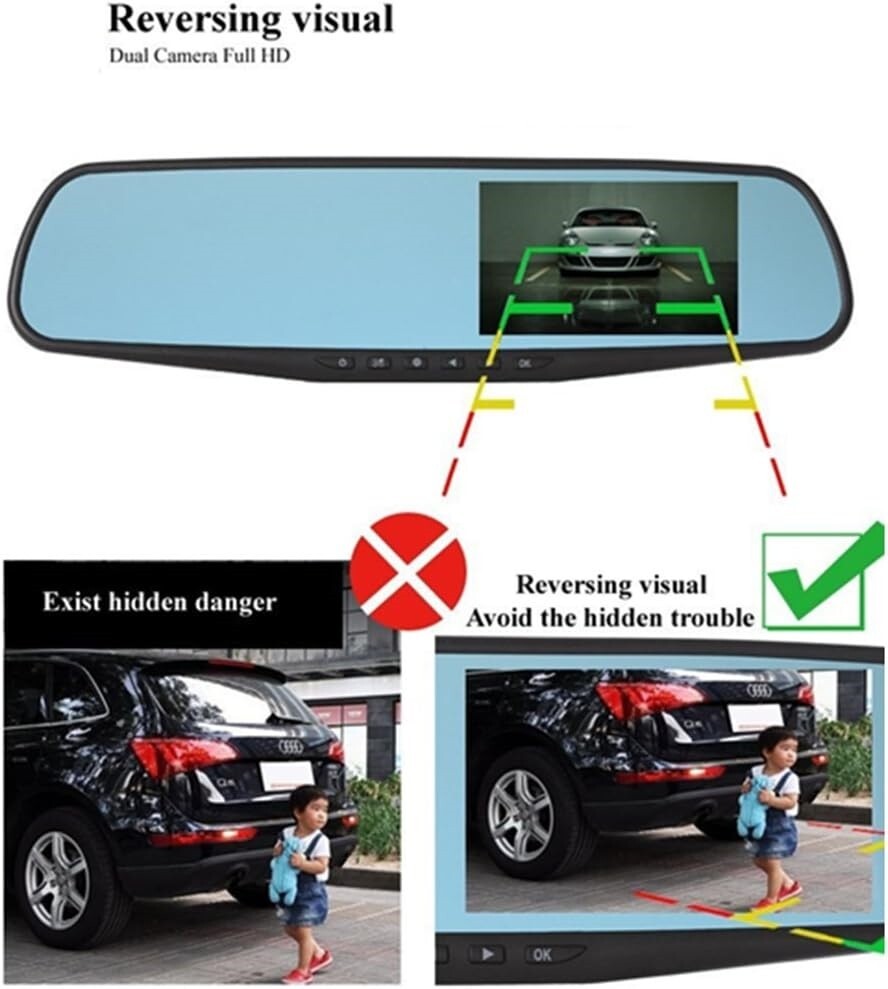 Espejo Retrovisor Con Camara Delantera & Trasera 3 En 1 Coche Dash Cam Video DVR