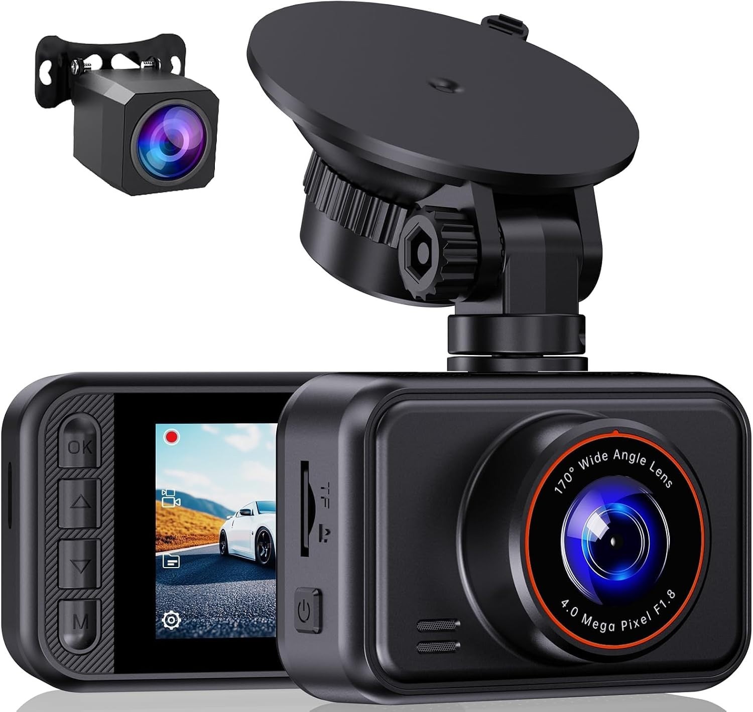 Dash Cam Front and Rear for Cars, 2.5K+1080P Dual Camera with 2″ Screen | WDR…