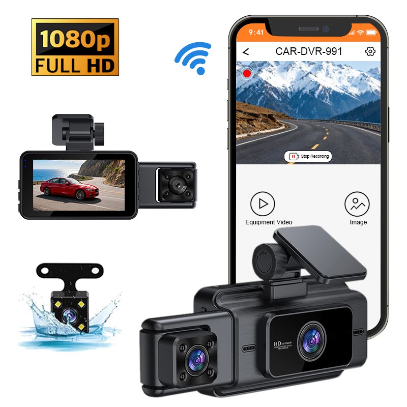 3 Channel 1080P WiFi Dash Cam Front Rear Car Camera HD Driving Recorder G-Sensor