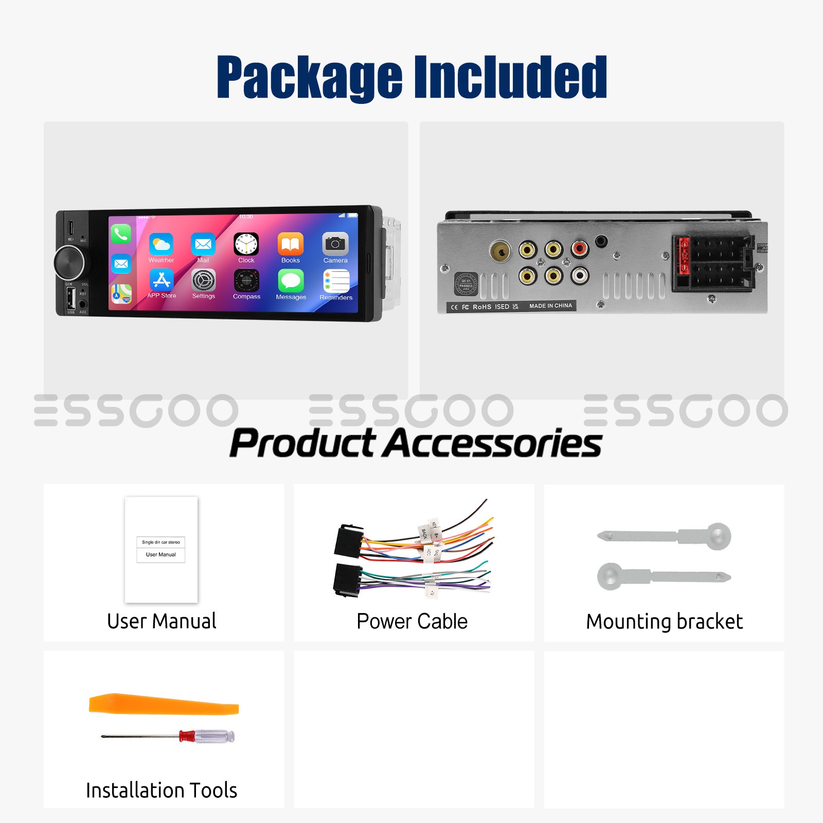 6.36 Inch Single 1 Din Car Stereo Radio Wireless CarPlay Touchscreen BT FM USB-C