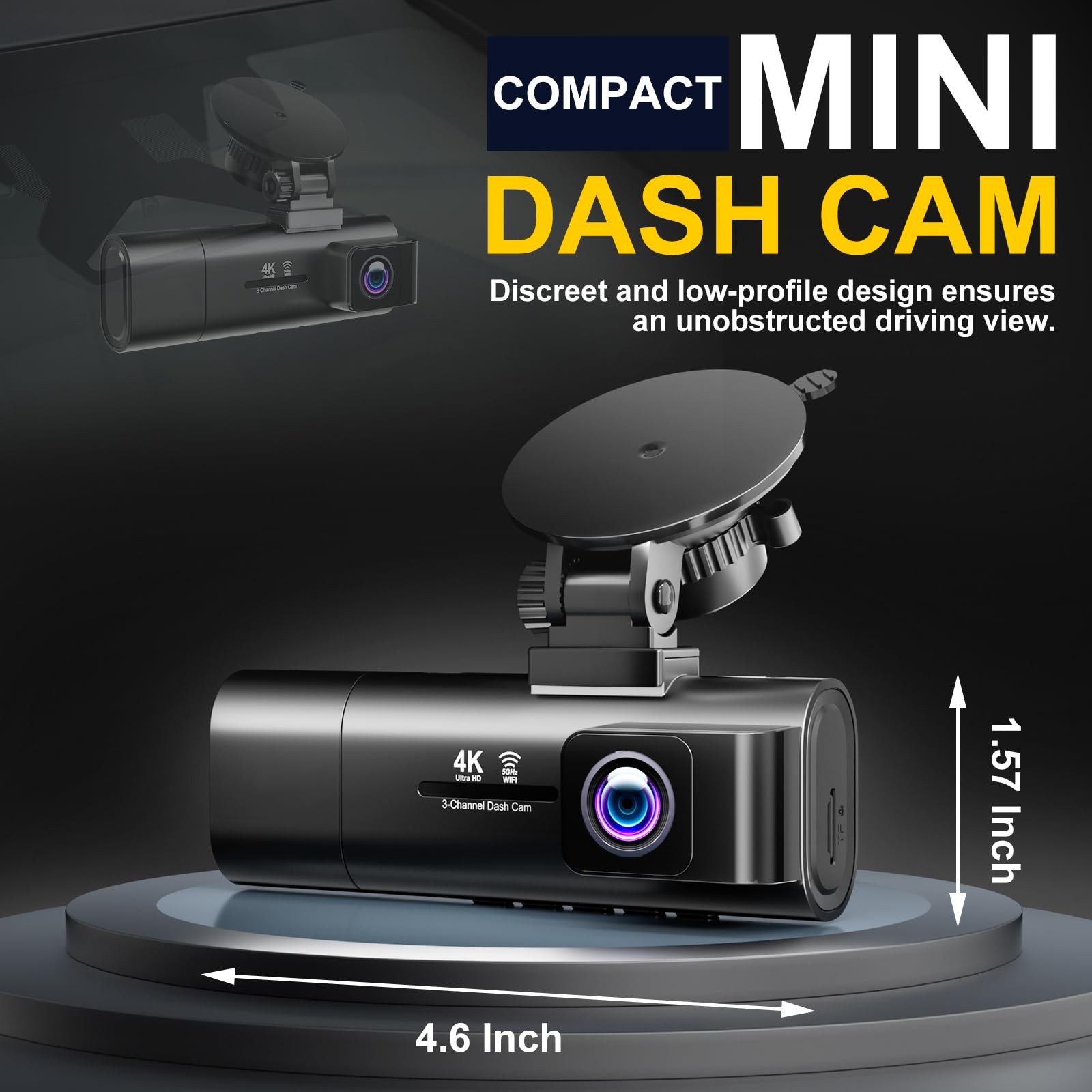 4K Dash Cam Front and Rear Inside,3.16″ IPS,3 Channel Dash Cam for Car with 5…