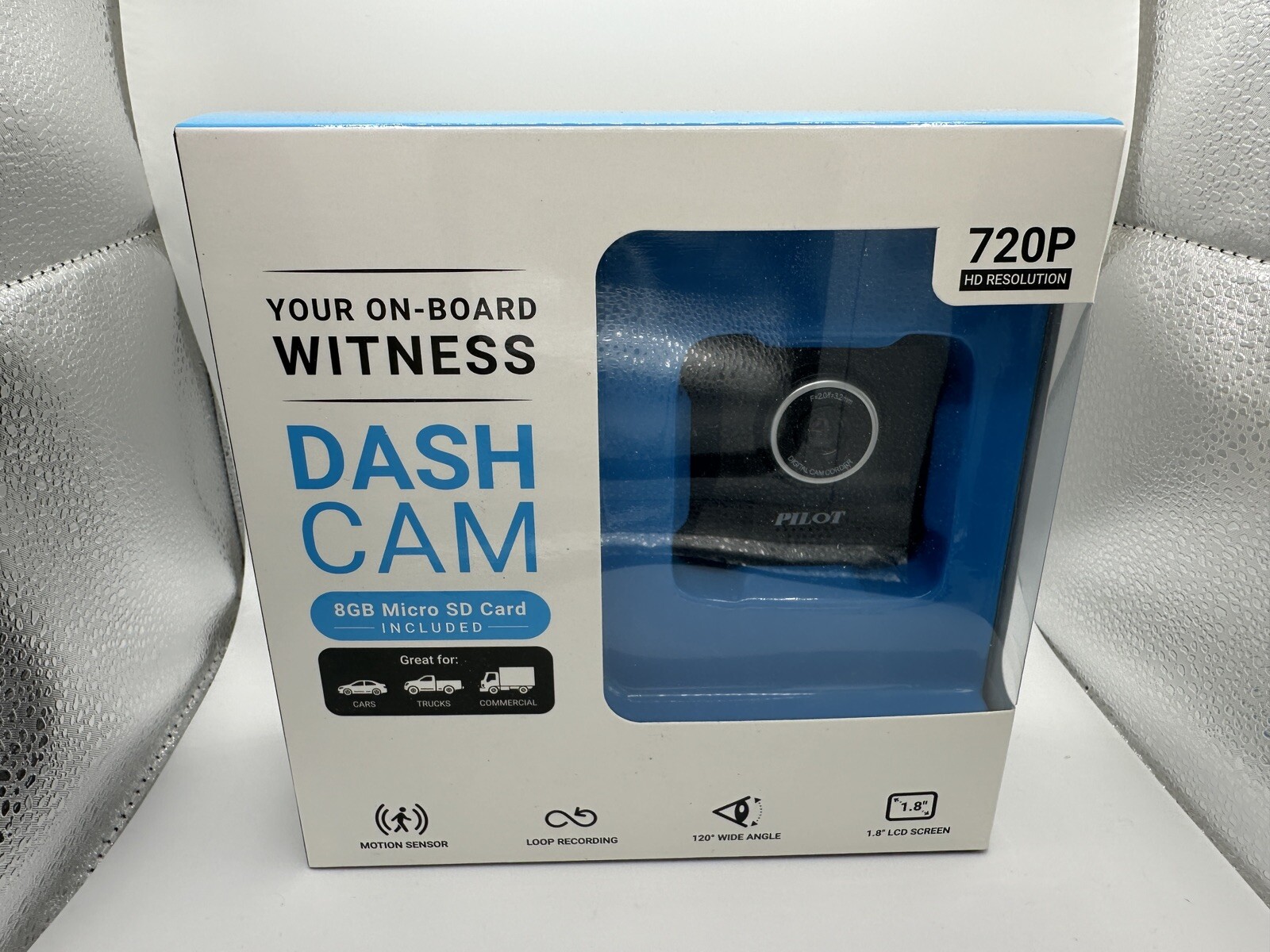 NEW Pilot Auto DASH CAM WM-507-8 720p Loop Records MOTION SENSOR +8GB SD * NOS