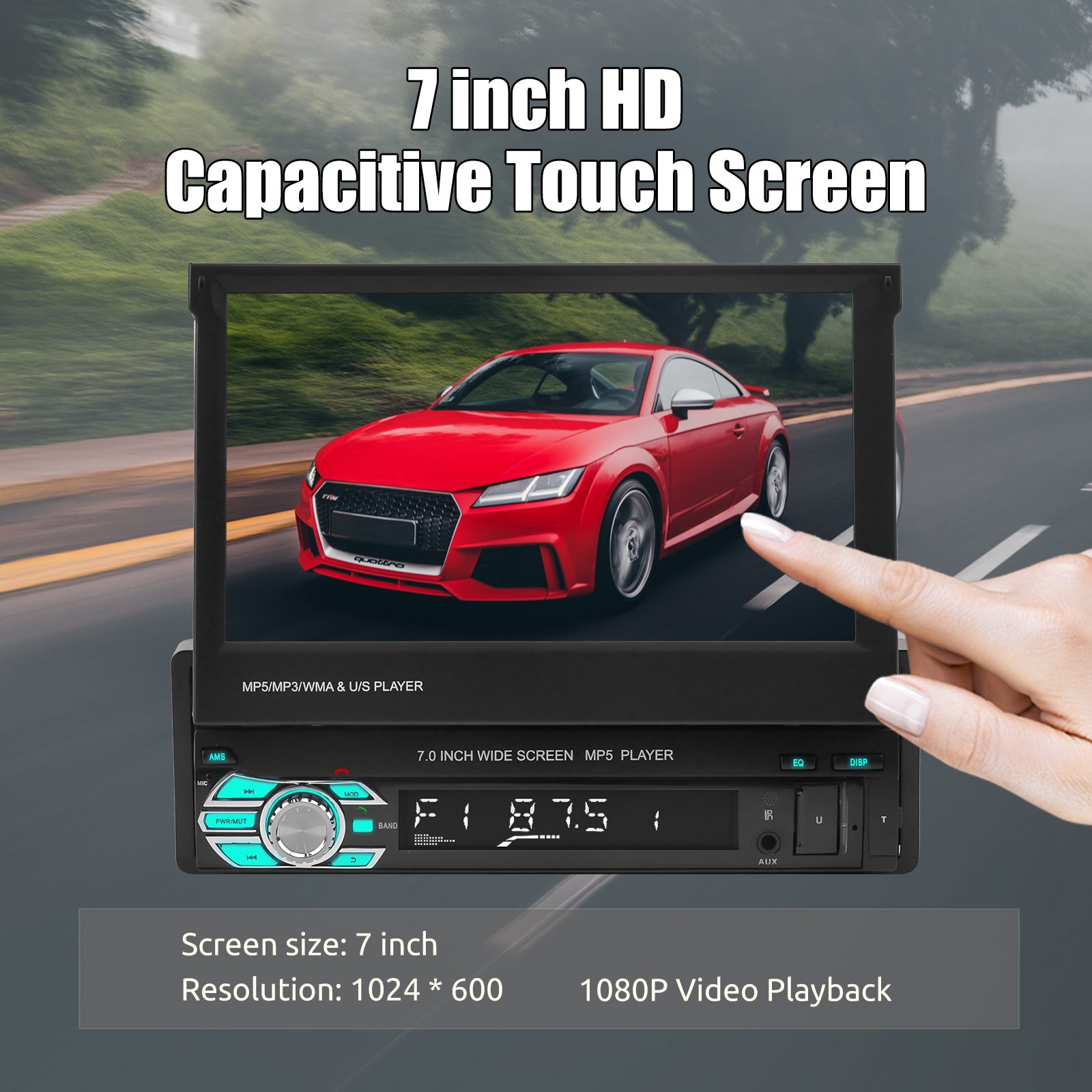 Single 1 Din Apple Carplay 7″ Car Stereo Radio GPS Flip Out Touch Screen BT FM