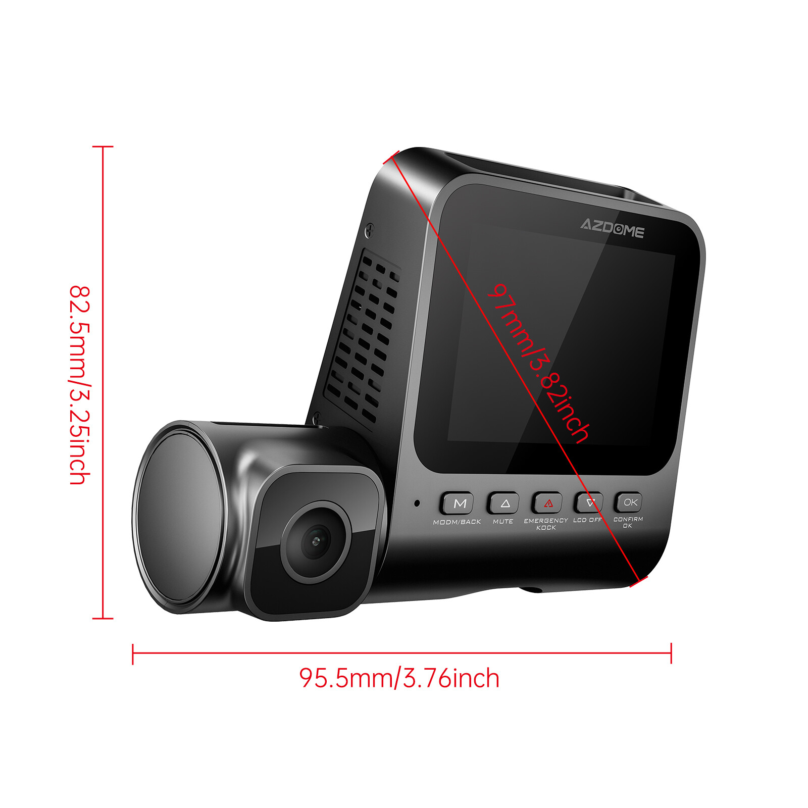 AZDOME 1080P+1080P+VGA 3 Channel Dash Cam 24H Parking Mode Night Vision Recorder