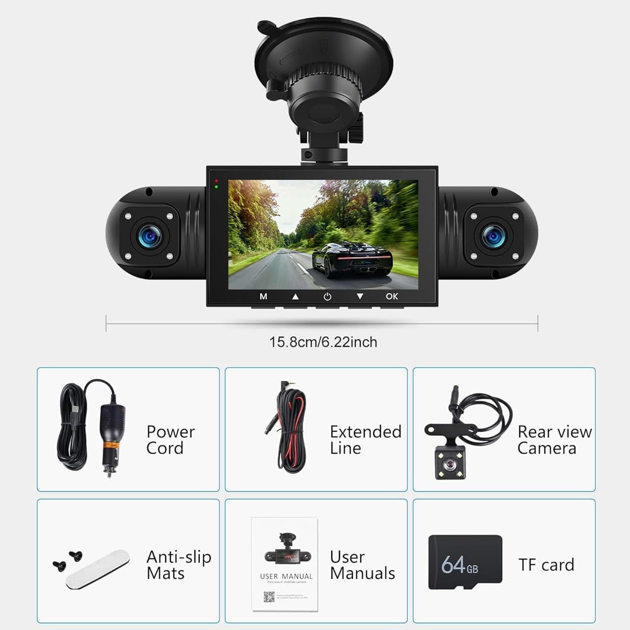 360 Degree View 4 Channel Dash Cam Front and Rear inside Left Right | 1080P Full