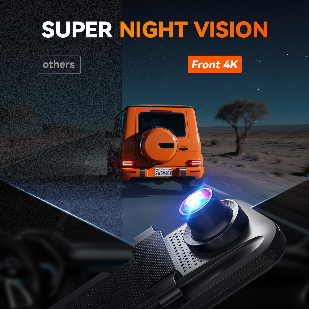 WOLFBOX 4K 12″ Dual Dash Cam Car Rear Mirror View Backup Dual Camera G840S
