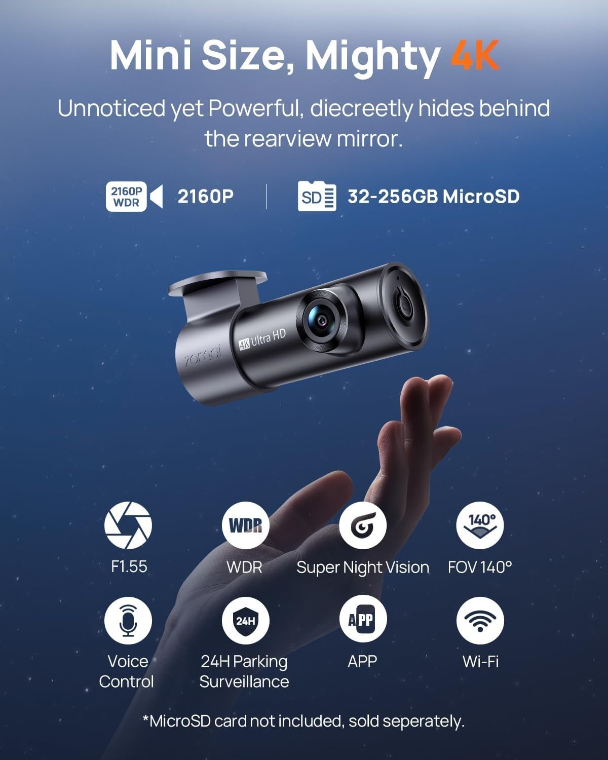 M310 Plus 4K Dash Cam Front with Night Vision, 140° Wide Angle Dash Camera fo…