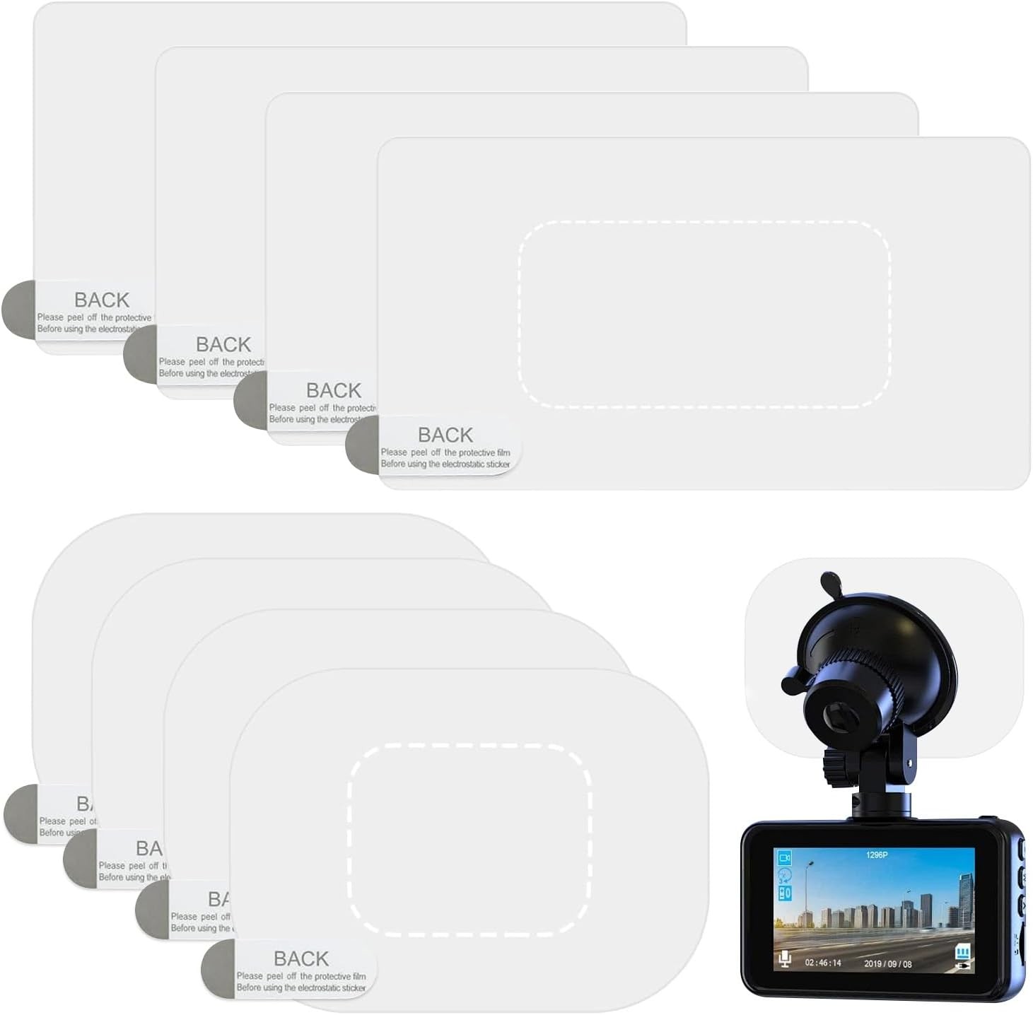 6 Pcs Dashcam Windshield Clear Electrostatic Sticker Car Film Mount Protector