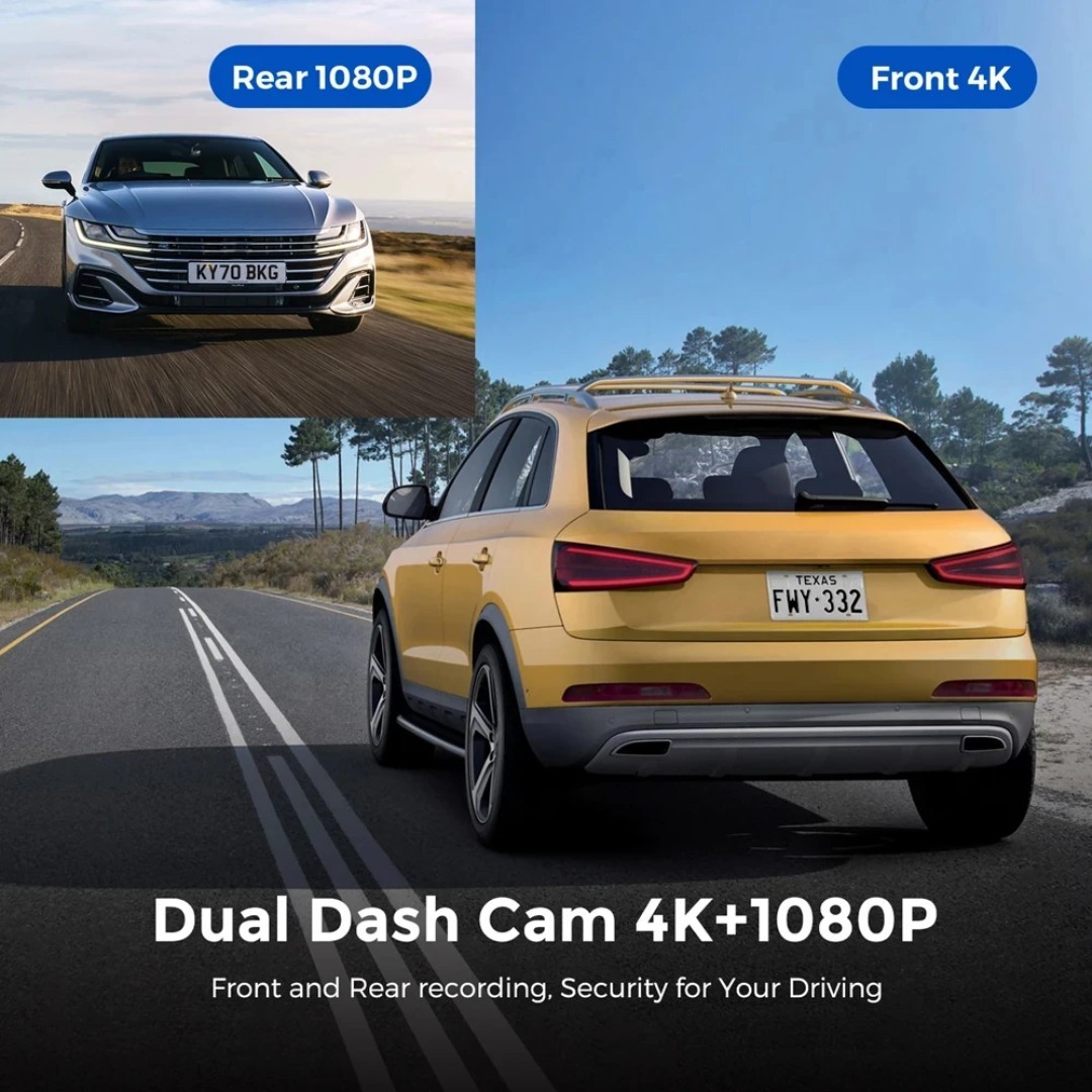 4k Dash Cam With Dual Lens, Wifi, Night Vision SD Card 64gb Include,Mic& HD…