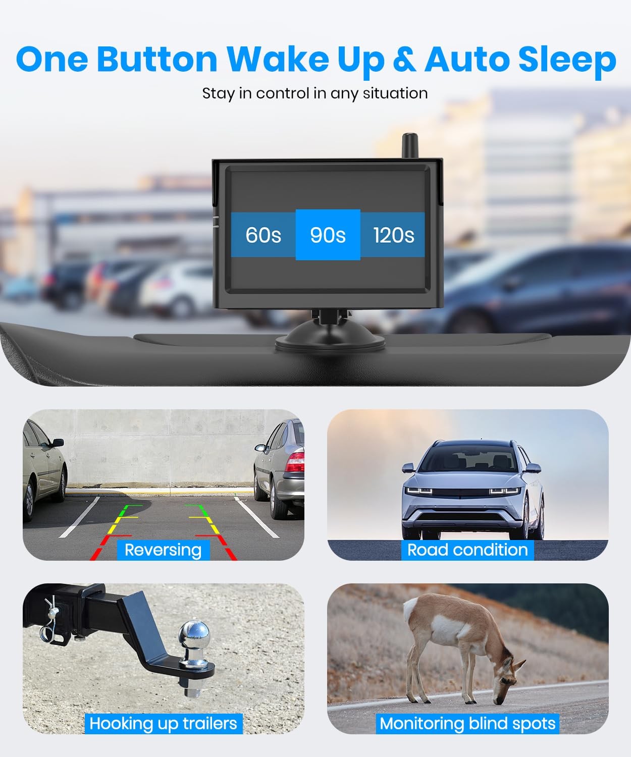 AUTOVOX Solar Wireless Backup Camera5″ 1080P HD Monitor3Minute Easy to Instal…