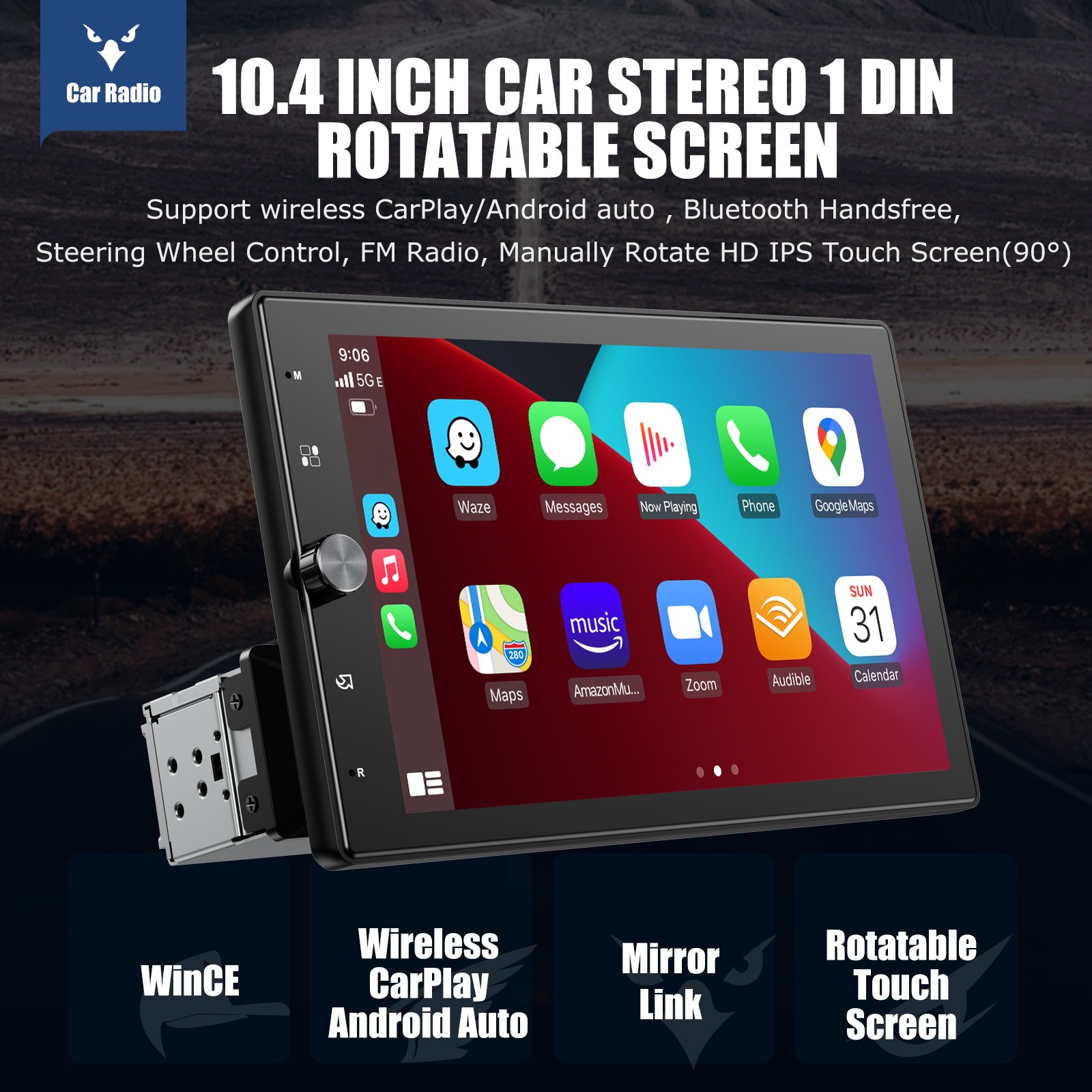 Single 1 Din Car Stereo Wireless Apple CarPlay 6.9 inch Touchscreen Bluetooth FM
