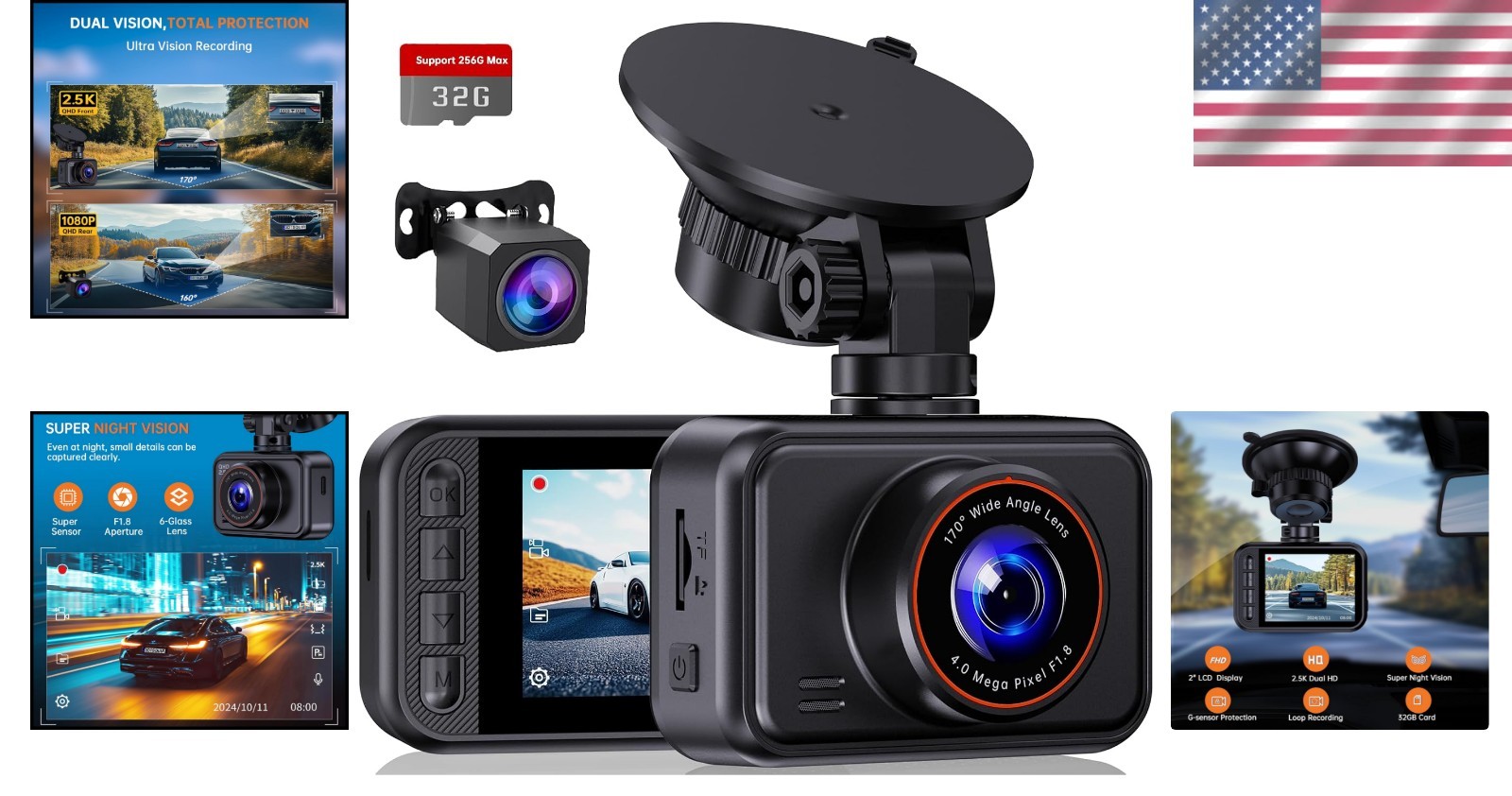 Advanced Dual Lens Dash Cam with 2.5K Front, 1080P Rear, 24-Hr Parking Monitor