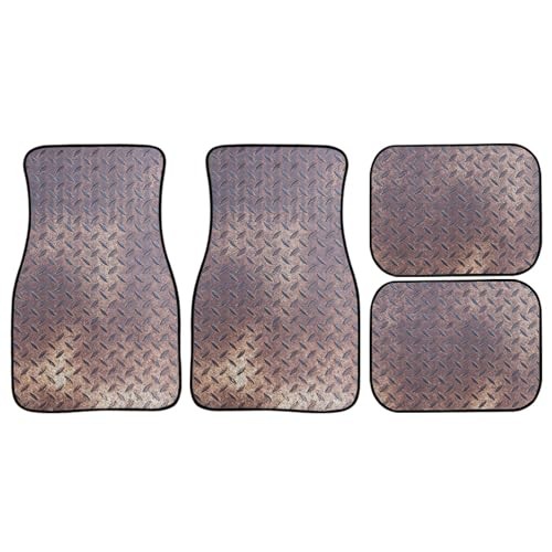 Rusty Steel Plate Texture Car Floor Mats Grunge Steel Grating Print Brown Beige