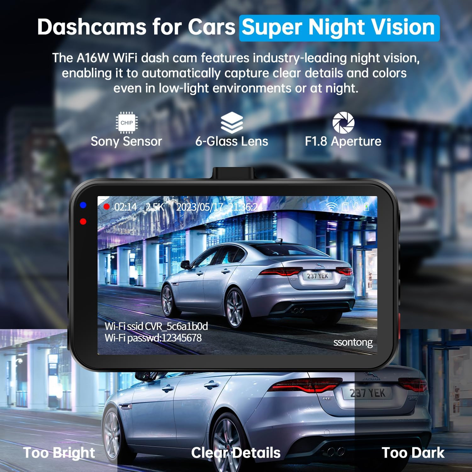 Dash Cam delantera y trasera, cámara de tablero para automóviles