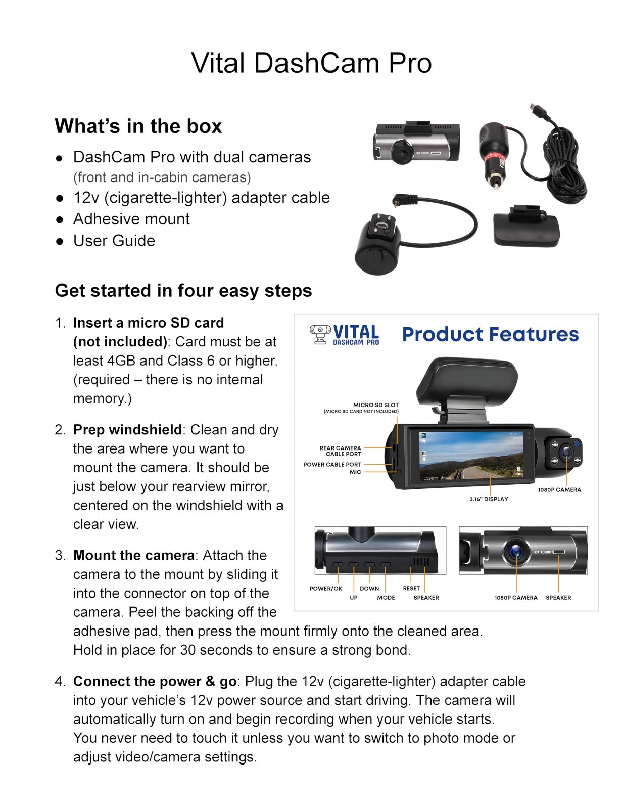 Dual Dash Camera Front & Rear for Cars – Night Vision, G-Sensor, 24/7 Parking, L