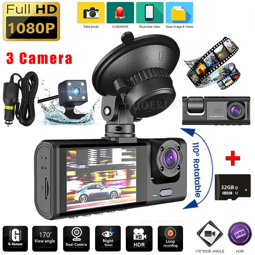 Camara Dash Para Coche HD 1080P Grabadora De Video Delantero/Trasero/Interior