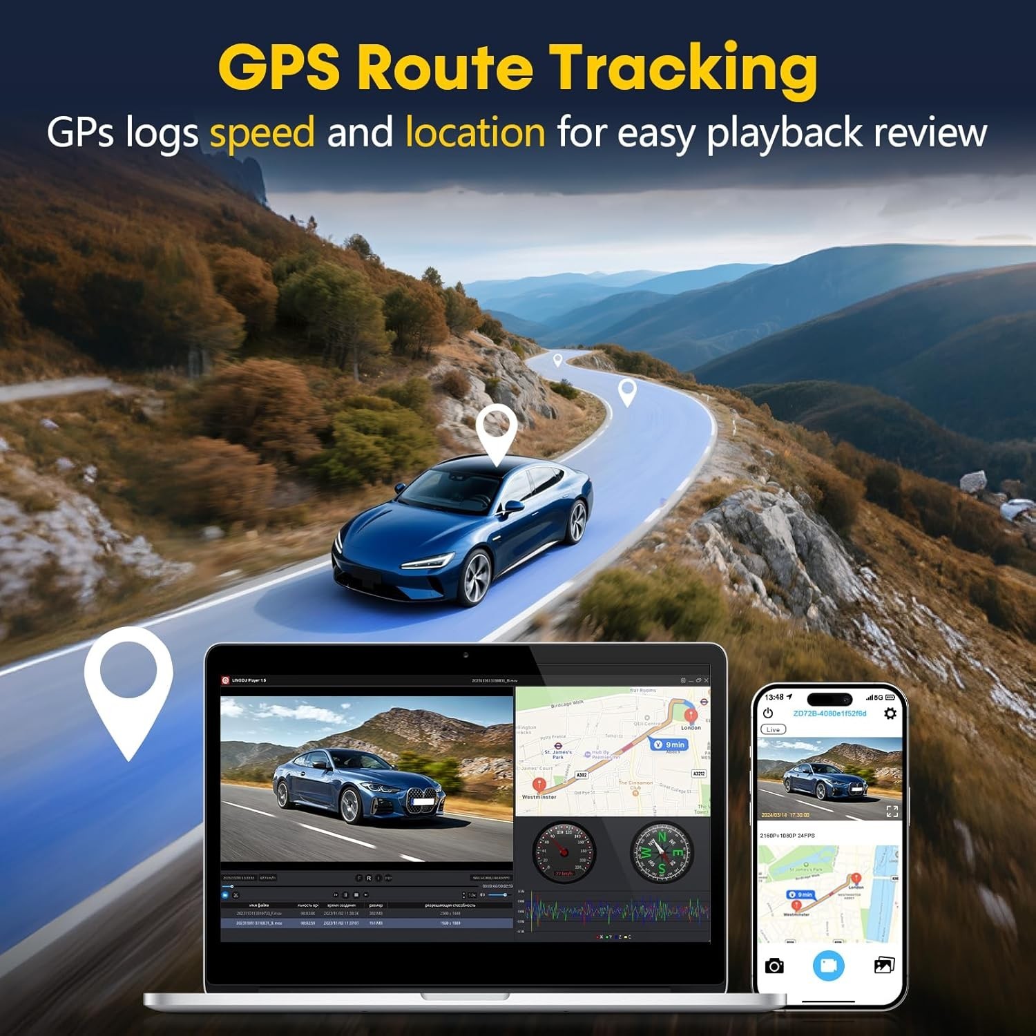 SUV Dash Cam with 24H Parking Mode: 4K Front + 1080P Rear for Family Safety