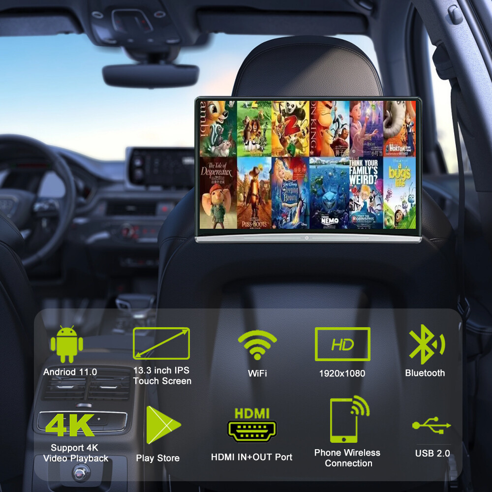 2G+32GB 13.3 Inch Car Headrest Multimedia MP4 MP5 Video Player HD Screen Monitor