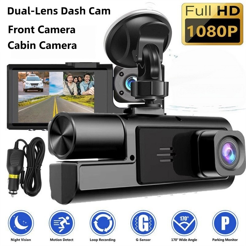 1080P Dual‑Lens Dash Cam Front & Cabin Car DVR Night Vision Parking Monitor