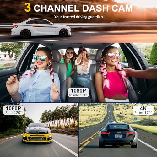 4K Dash Cam Front Rear Inside 3 Channel 5G WiFi 64GB