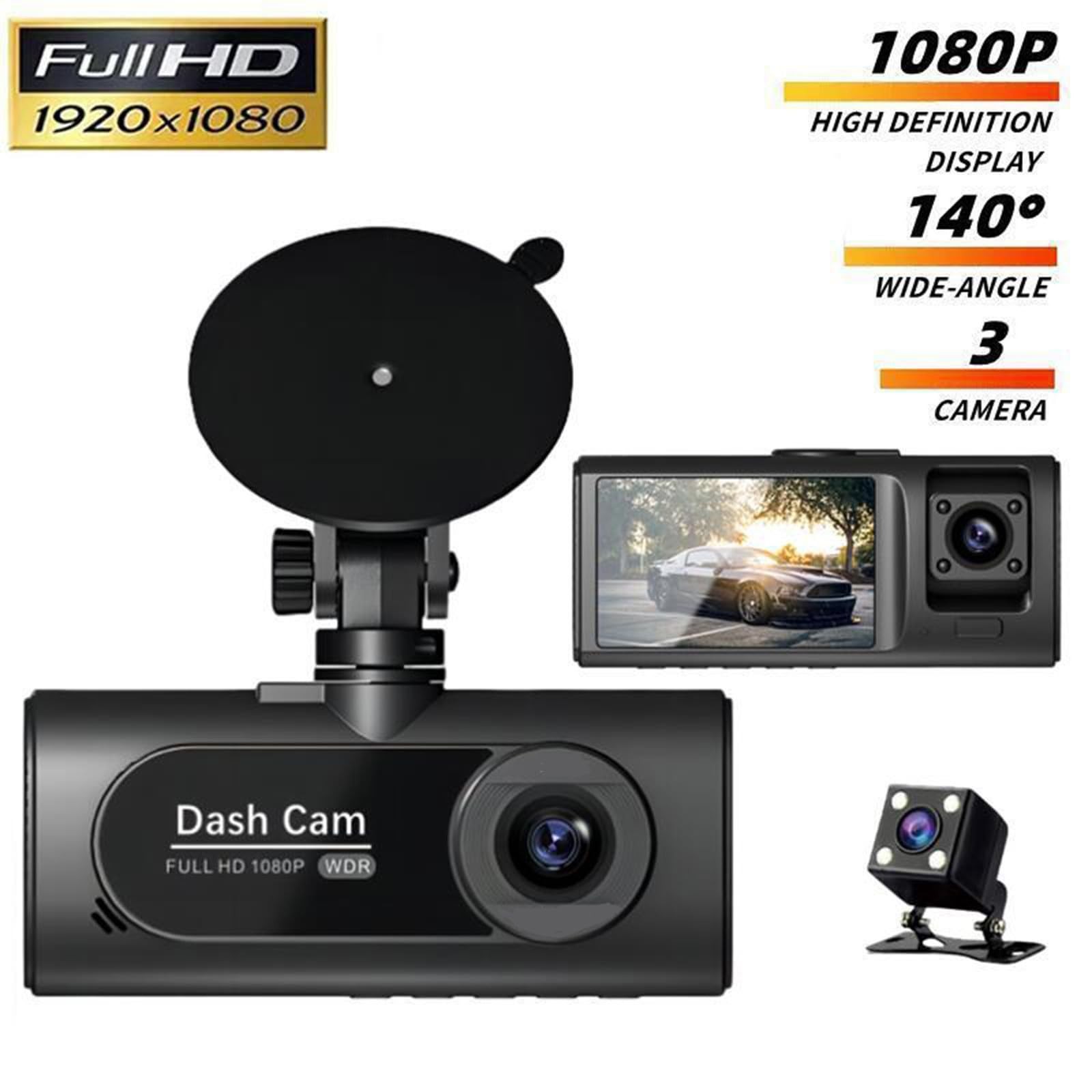 Dual Lens Dash Cam Car HD 1080P Front/Rear/Inside Video Recorder Camera G-Sensor