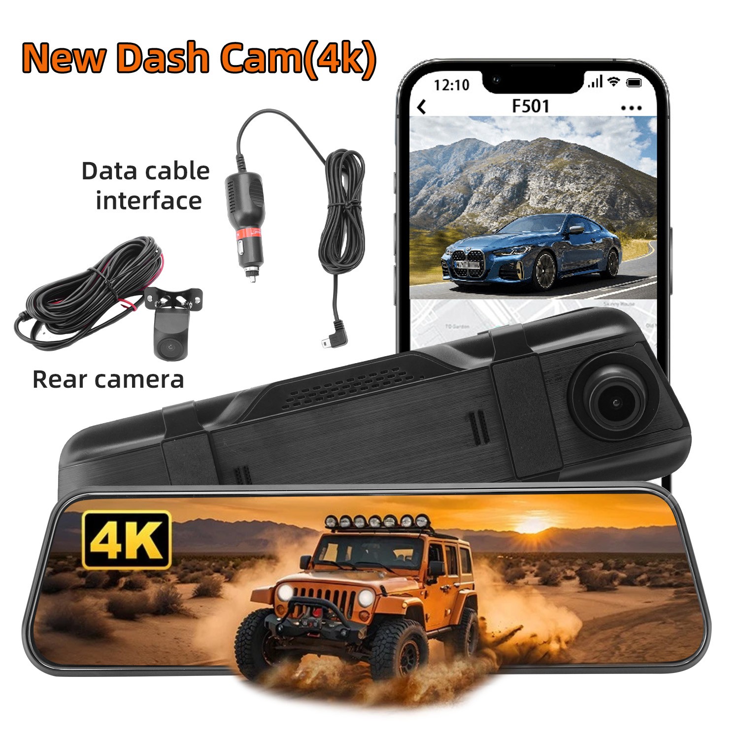10 Inch 4K Dash Cam Front and Rear With WiFi App,Night Vision and Dual Recording