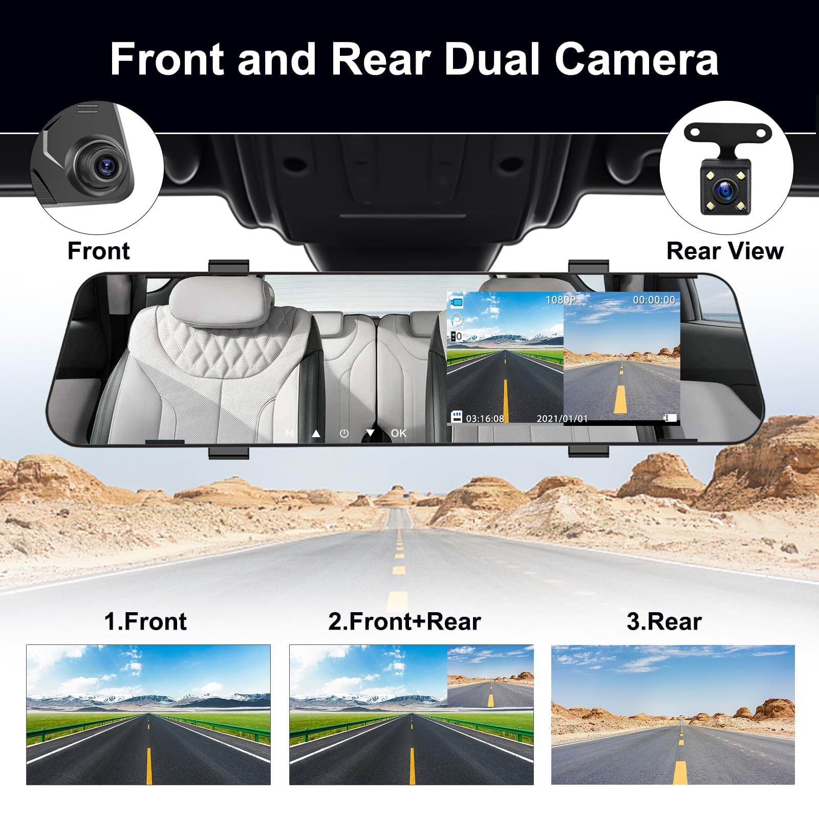 Camara De Respaldo Tablero Espejo Retrovisor Frontal Y Trasera Para Coche Carro