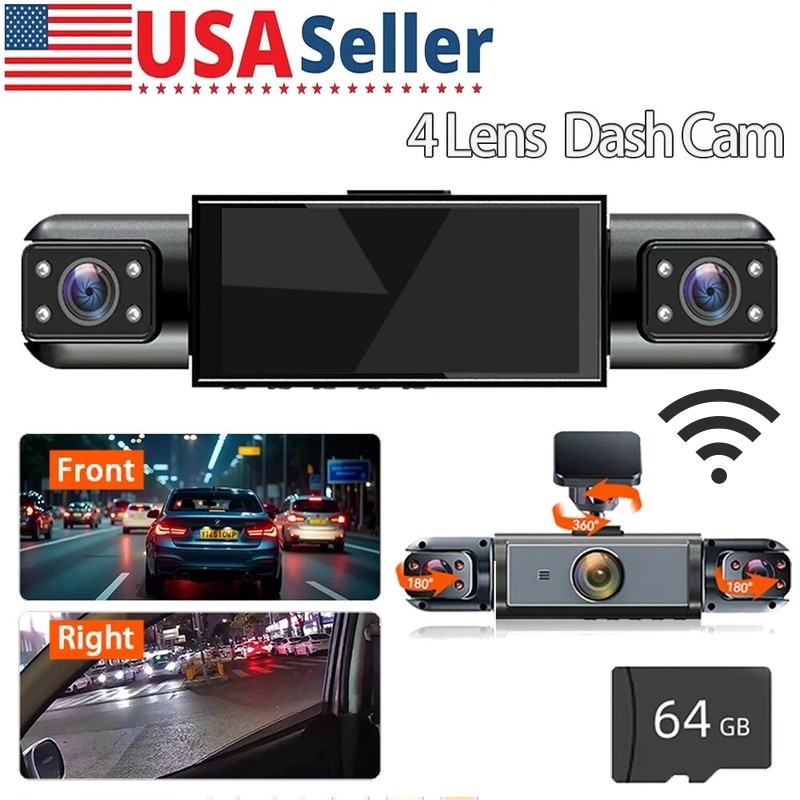 4 Channel Wifi Dash Cam 1080P HD Driving Recorder G-Sensor Car Front+Rear Camera