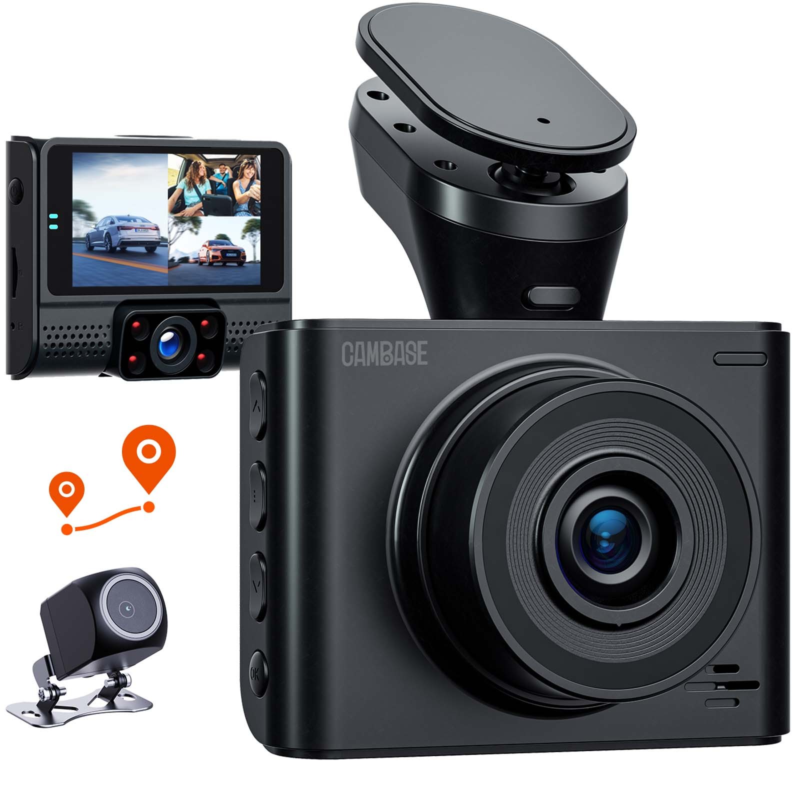 3 Channel 1080P 2.45″ GPS Dash Cam Front Rear Inside Car Camera Parking Monitor