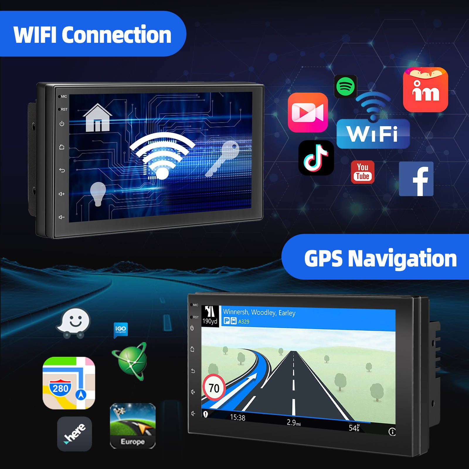 7″ Double 2 Din Android 14 Carplay Touch Screen Car Stereo Radio GPS BT 32G+CAM