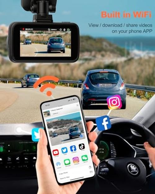 4K Dash Cam, Built-in WiFi GPS, Touch Screen Car Camera, 24Hr Parking Monitor,