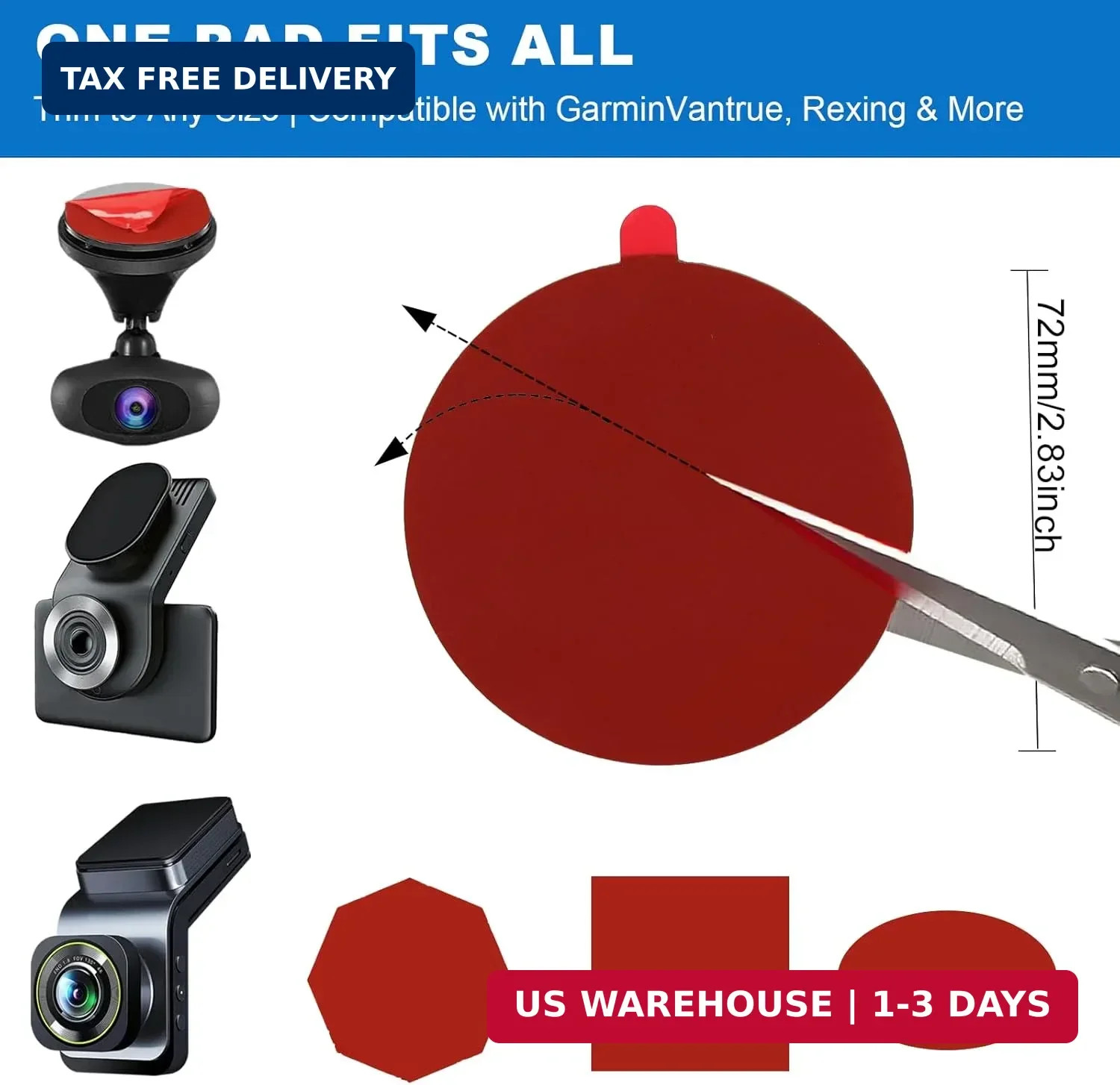 Double Sided Adhesive Pads for Dash Cam, 6PCS 2.83 Inch Heavy Duty Sticky Pads,