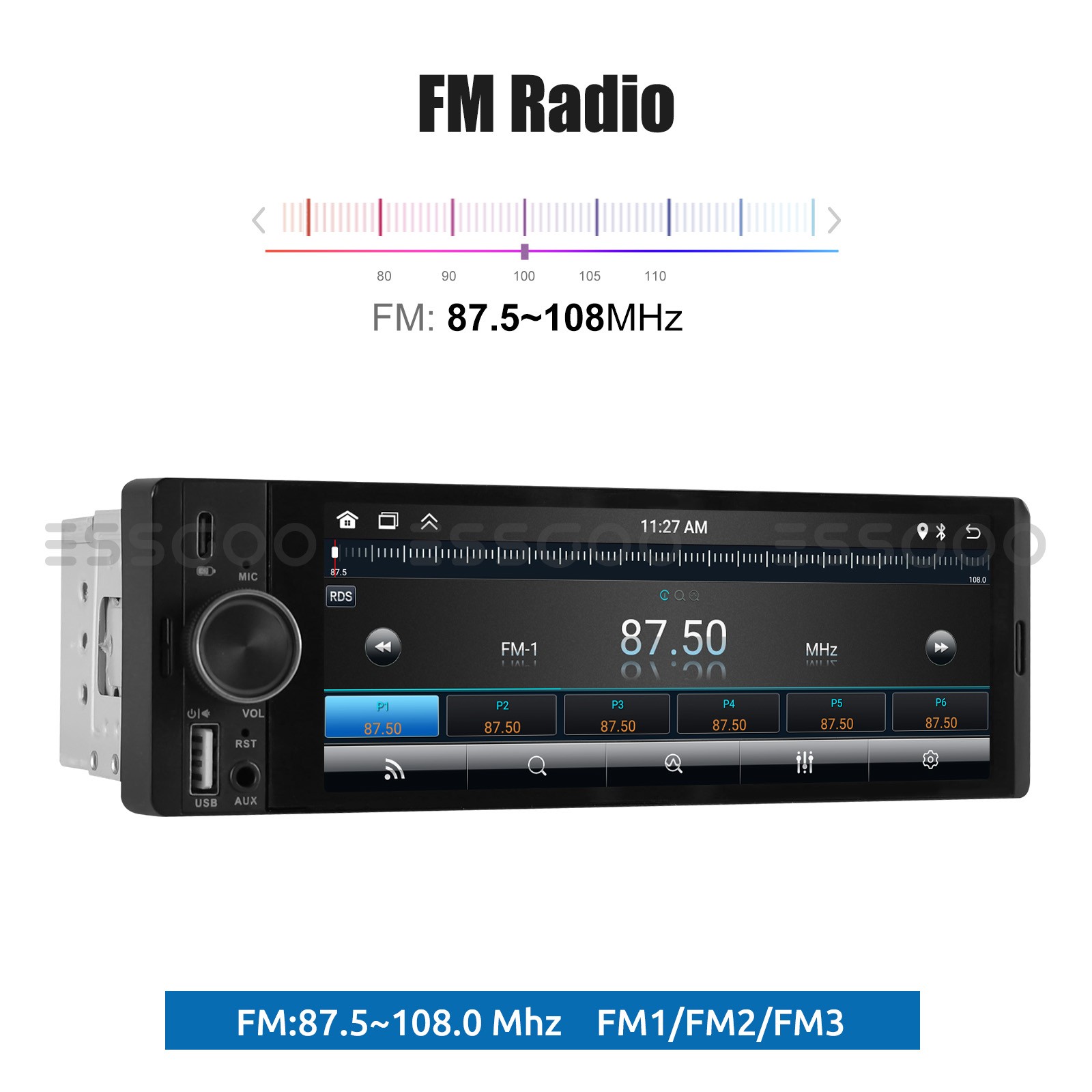 6.36″ Single Din Car Stereo Wireless CarPlay Android Auto Radio MP5 FM Bluetooth