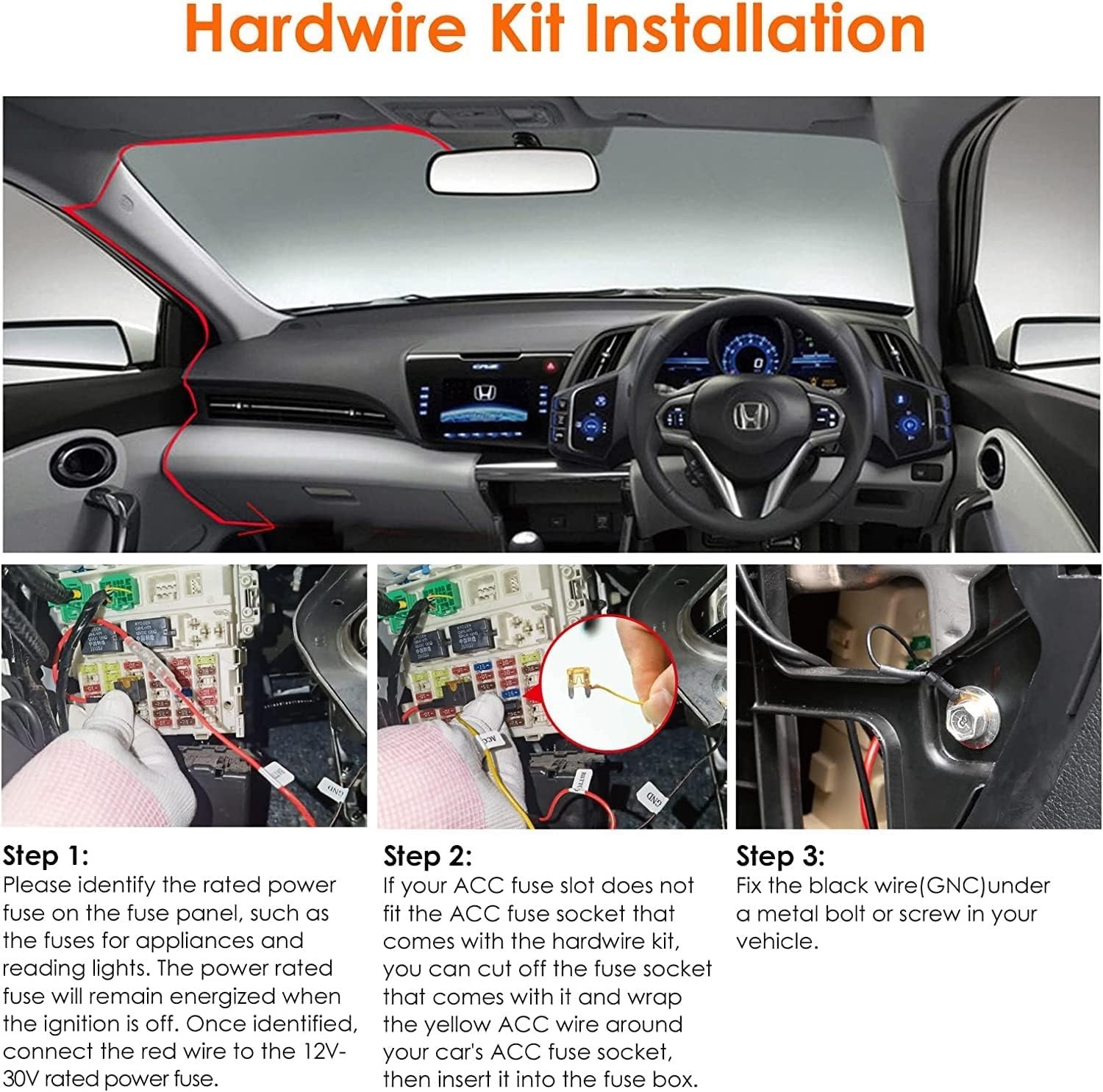 Car Hardwire Kit for Dash Cam, Micro USB, 24h Surveillance, Low Voltage