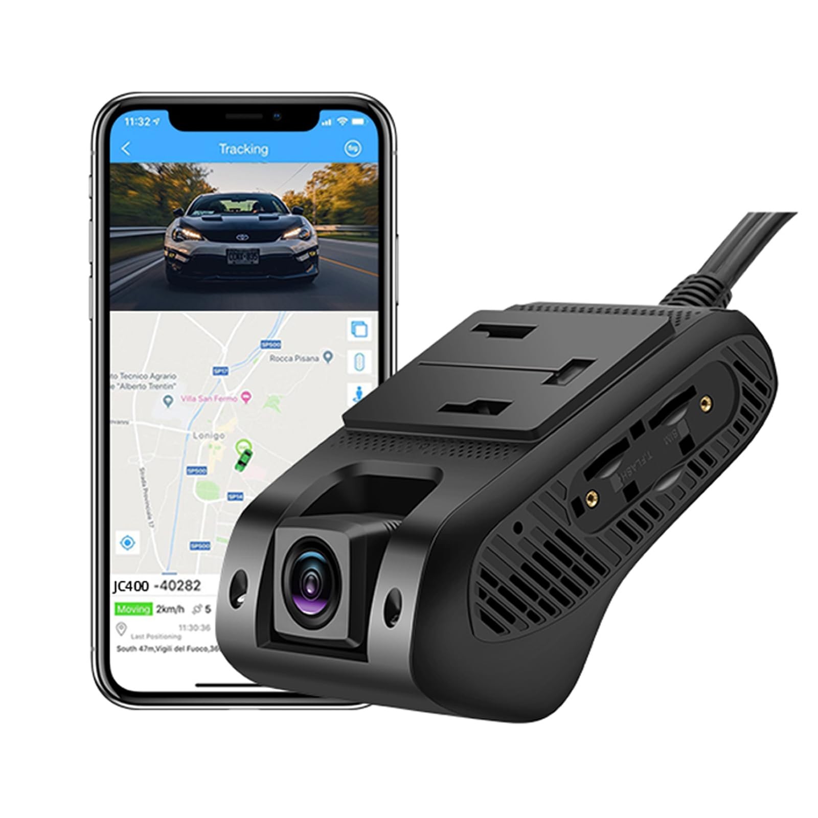 JC400P Dash Cam 4G Live Video, 1080P Front and Inside Dash Camera, Built-in Real