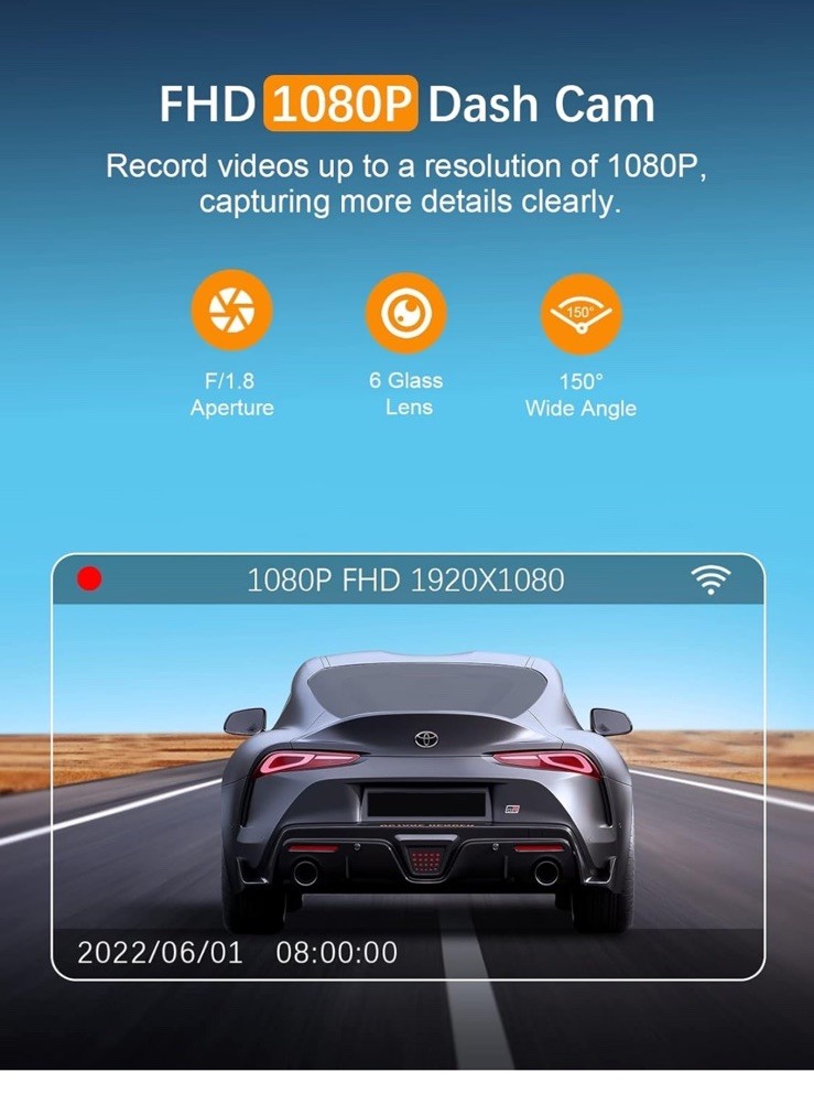 Dash Cam WiFi FHD 1080P Car Camera, Front Dash Camera for Cars, Mini Dashcams