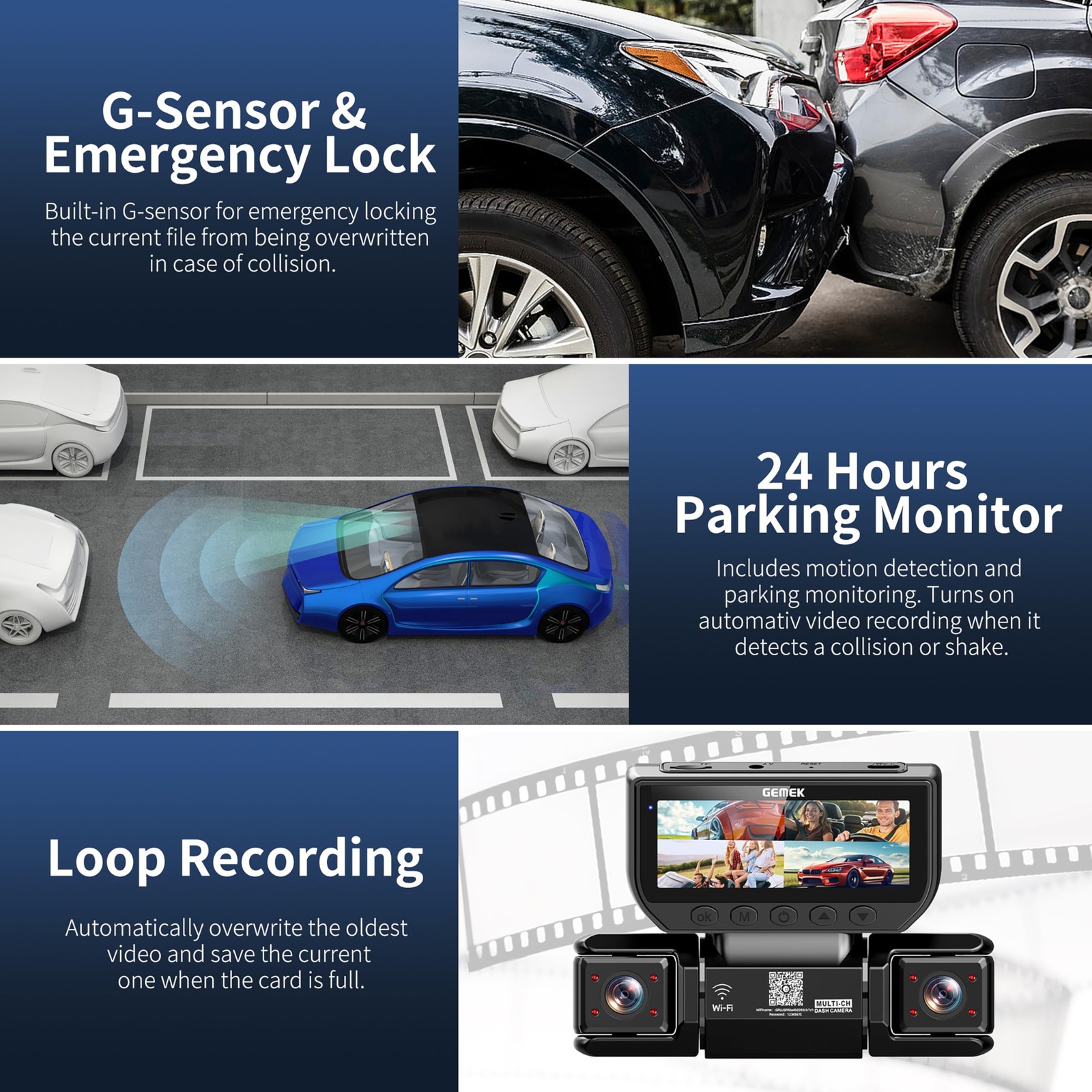 360 Degree View 4 Channel Dash Cam 5G WiFi & APP Control, GEMEK 2K Front and …