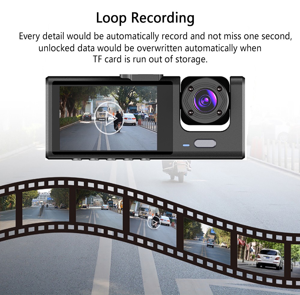 3‑Channel Dash Cam 1080P Front Cabin Rear Car DVR Video Recorder Parking Monitor