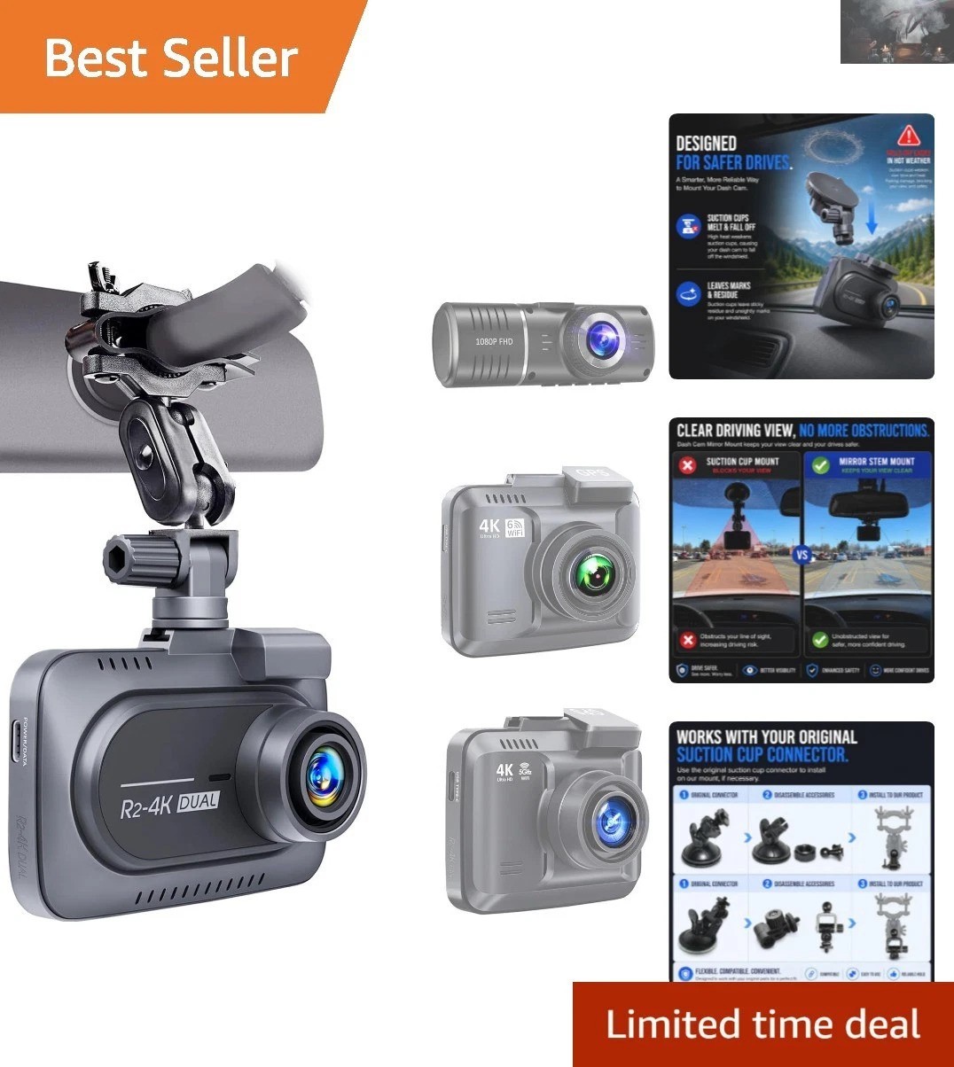 Universal Dash Cam Mount Holder for Rove R2-4K – Secure Rearview Installation