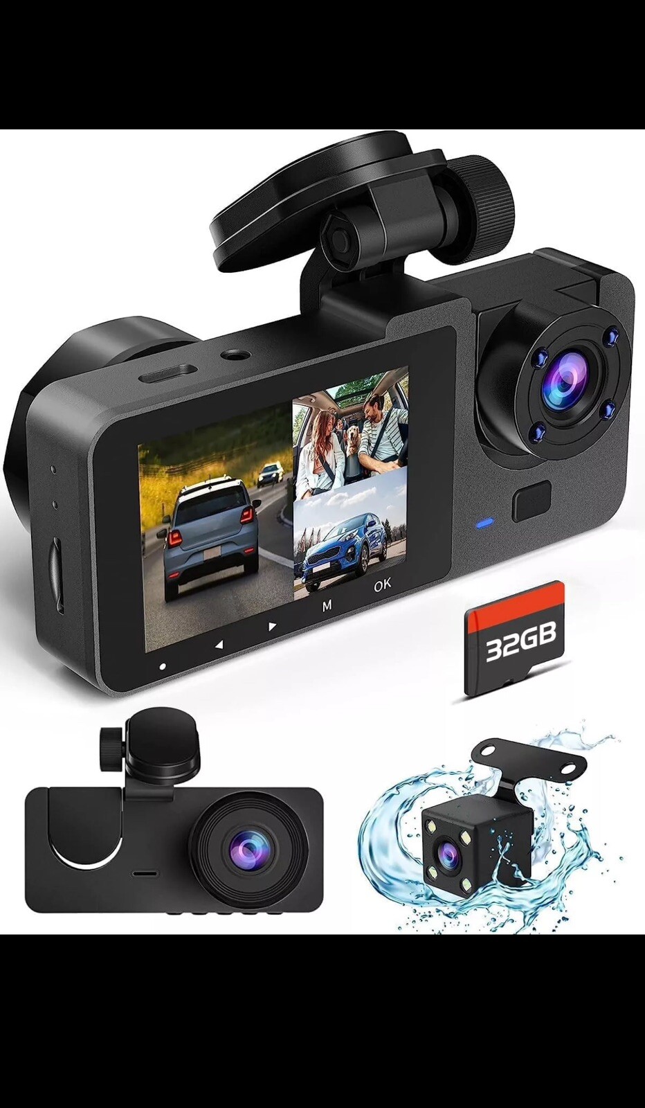 Brand New 4K Dash Cam 3 ways (Front, Inside And Rear) with 32 Gb Memory SD Card