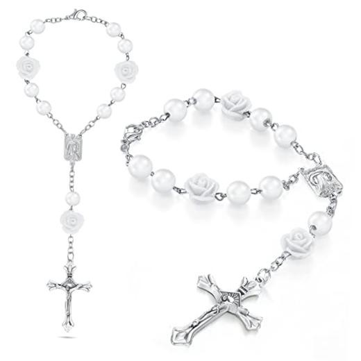 2 Pieces Car Rosary Rearview Mirror Charm,Rosary,White White, Rosary