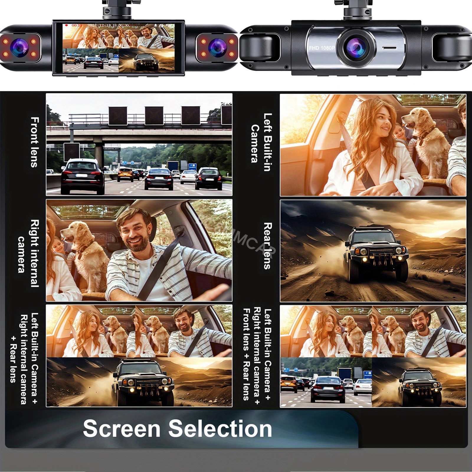 3.16in Car Driving Recorder Front Rear Left Right Night Vision Dash Cam W/Card