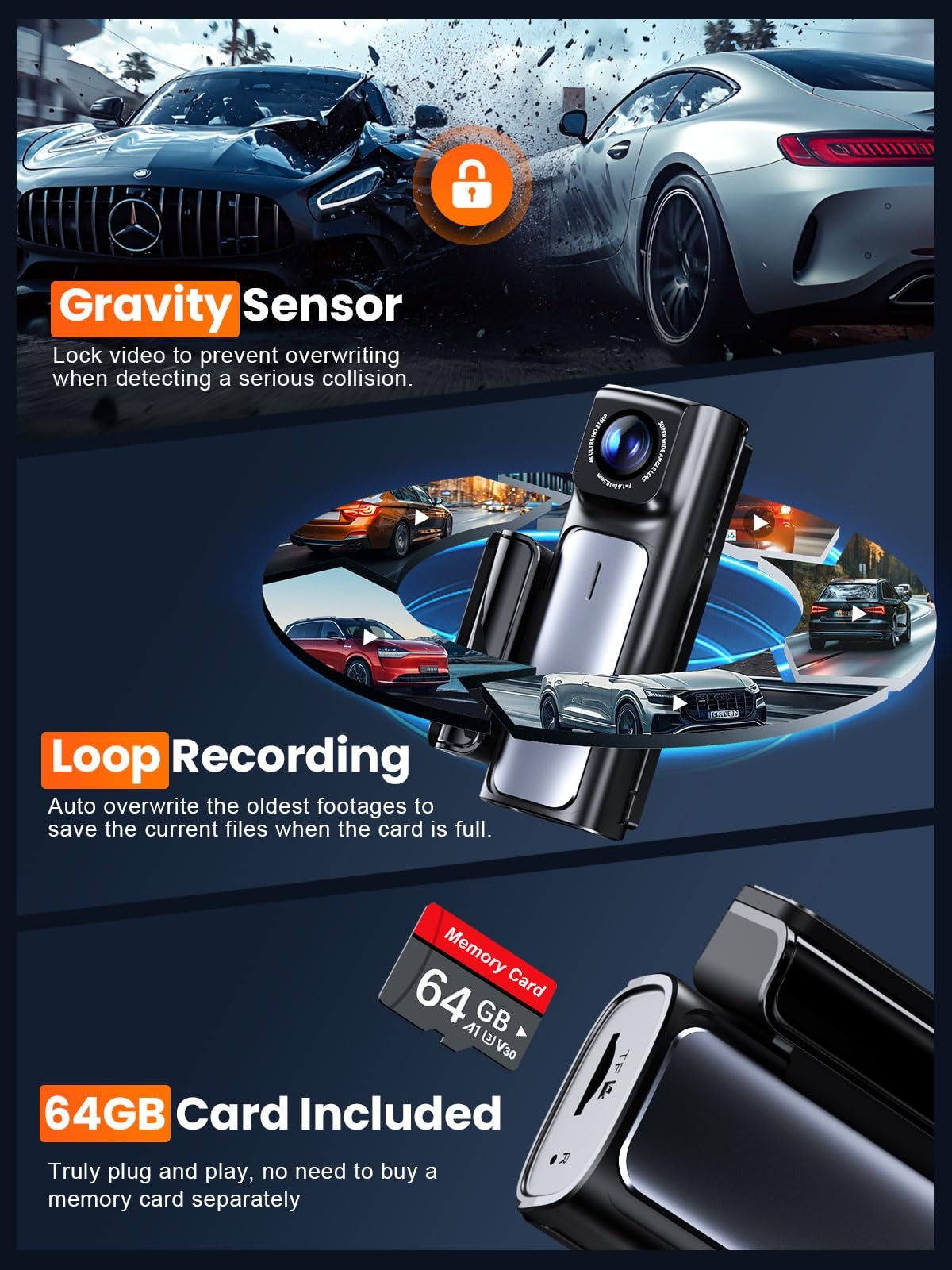 4K+2.5K Dash Cam Front and Rear, Built-in 5G WiFi 6 GPS Dual Dashcam