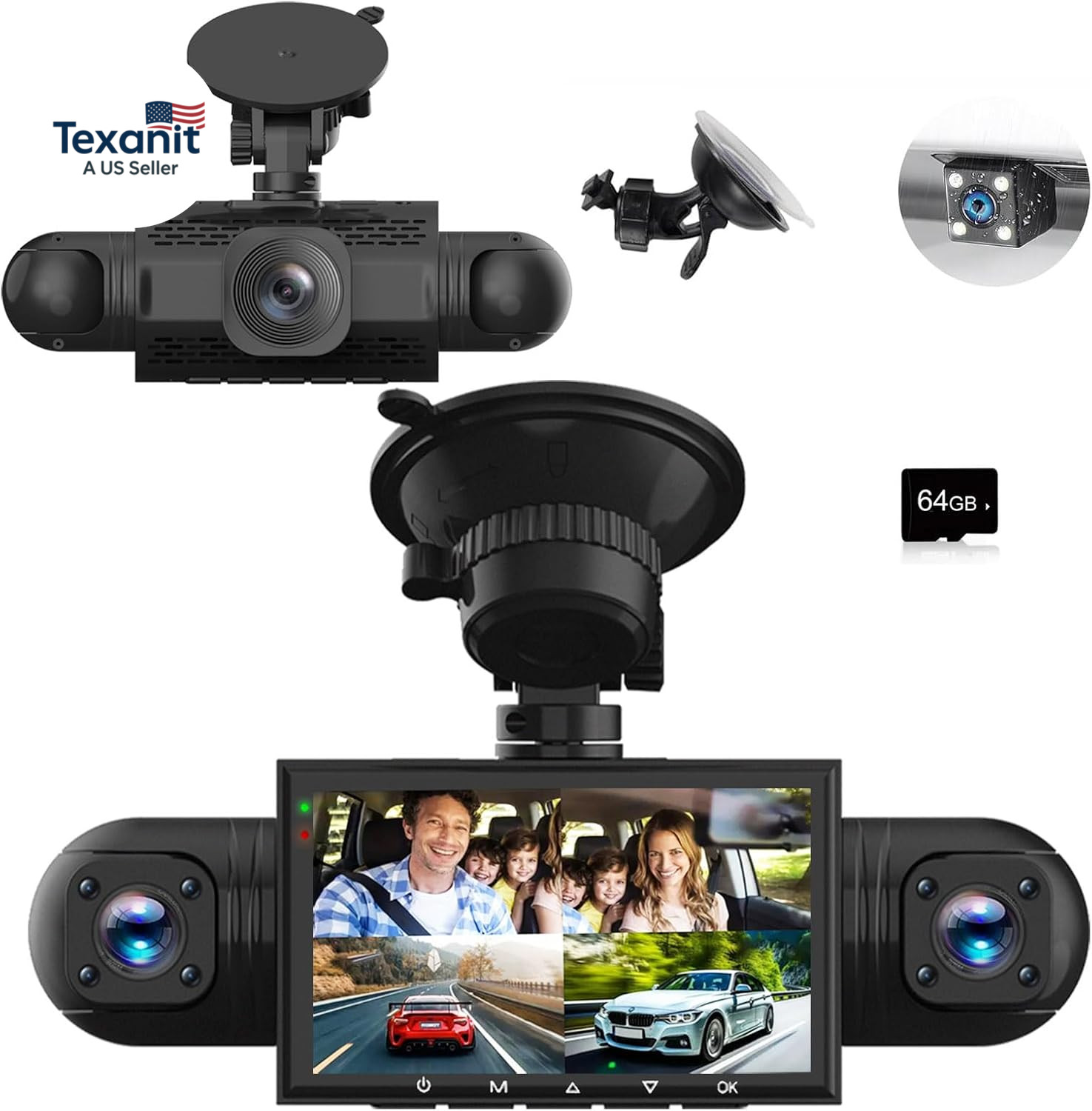 360 Degree View 4 Channel Dash Cam Front and Rear inside Left Right, Dash Camera
