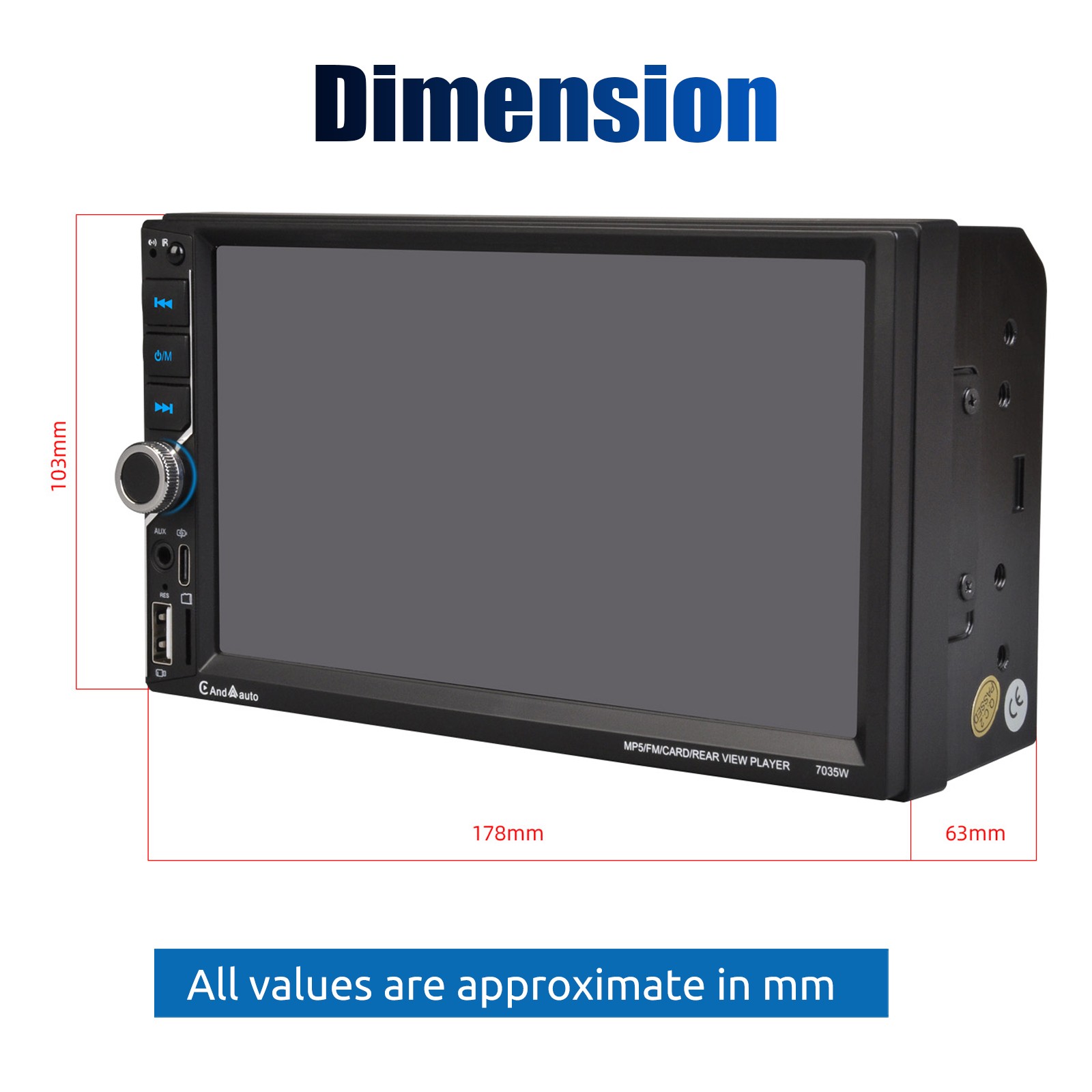 7″ Double 2 DIN Android Auto Car Stereo Wireless CarPlay USB Bluetooth Radio Cam